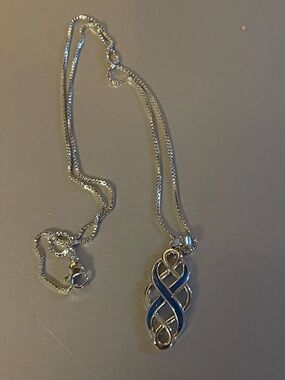 Silver and blue infinity necklace